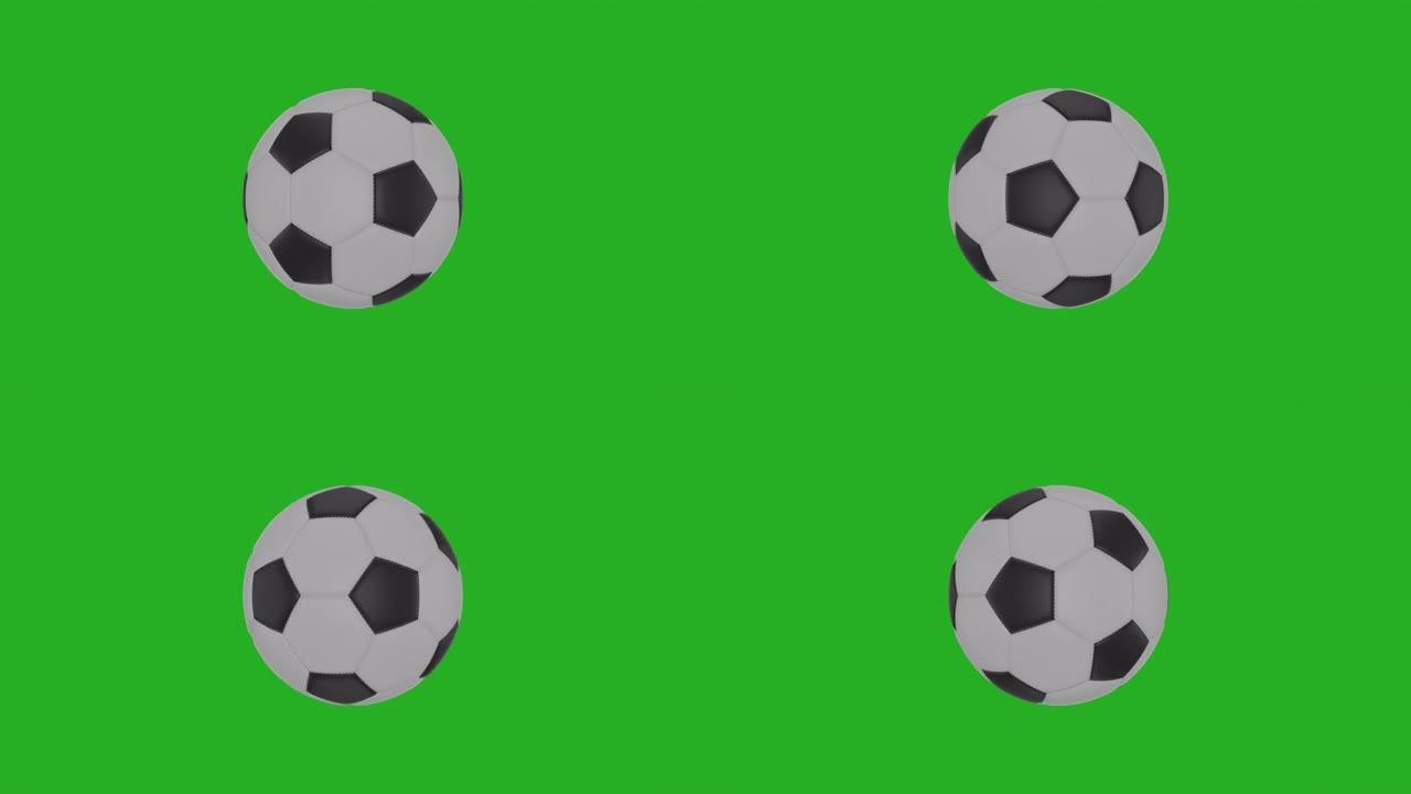 足球旋转绿色屏幕3D渲染上的无缝循环。