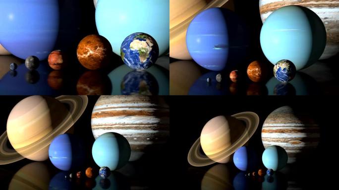 太阳系行星动画，真实尺寸比较-循环4k