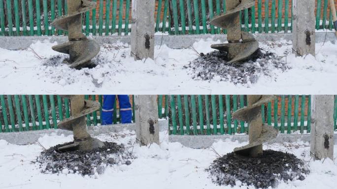 挖孔机在地面上挖坑以安装支撑