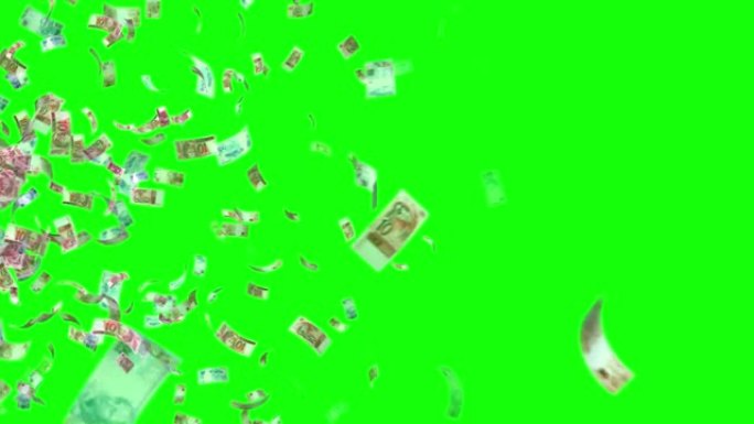 巴西雷亚尔纸币，100 BRL，50 BRL和10 BRL混合，动画背景循环，流动，爆炸4k无缝循环