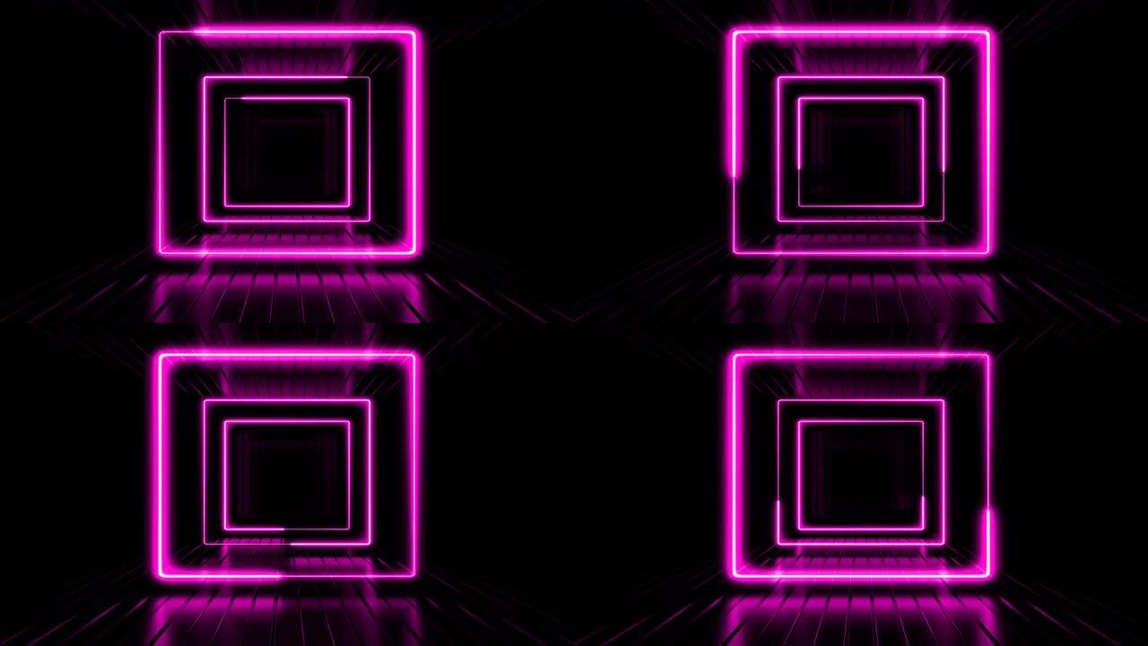 黑色背景上的霓虹粉色3D抽象框架走廊