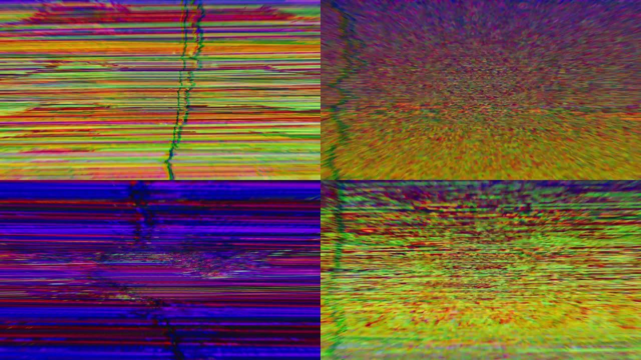 抽象坏电视模仿耀斑虹彩背景。循环镜头