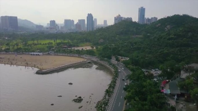 珠海著名海滩交通湾公园空中全景4k中国