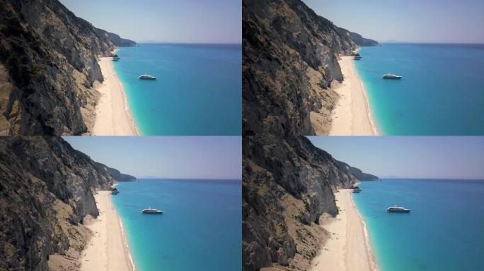 Lefkada岛和周围悬崖的Egremni海滩的无人机视图