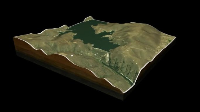 Yamula大坝地形图3D渲染360度循环动画
