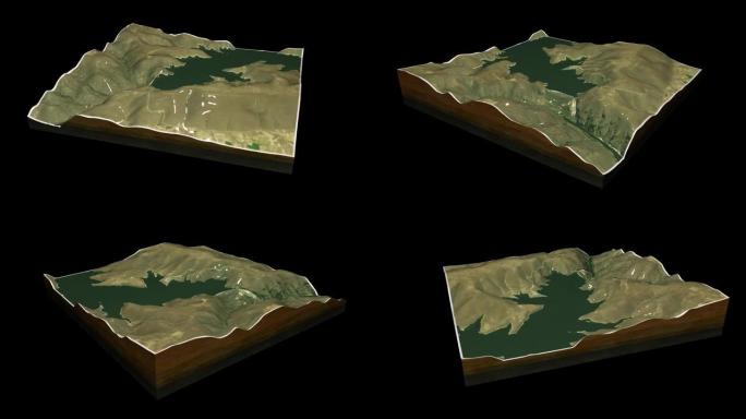 Yamula大坝地形图3D渲染360度循环动画