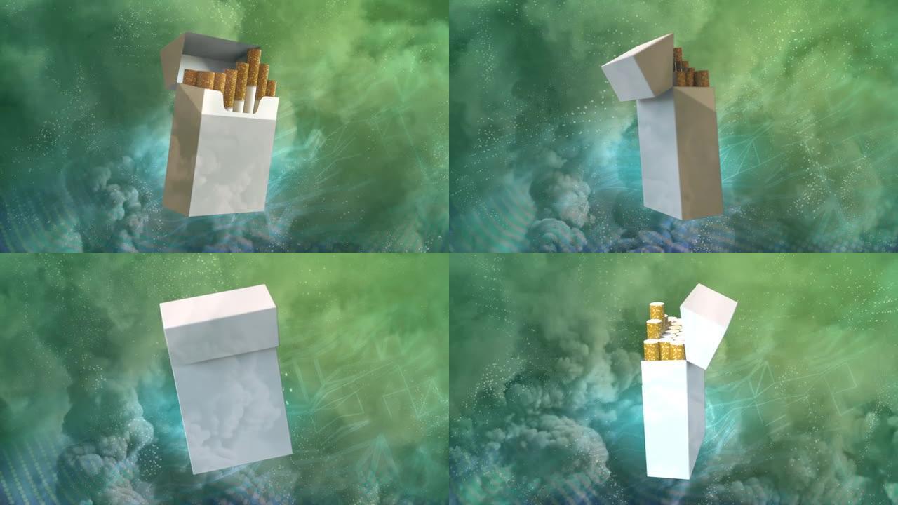 香烟包在烟雾背景上旋转，cg工业3D渲染