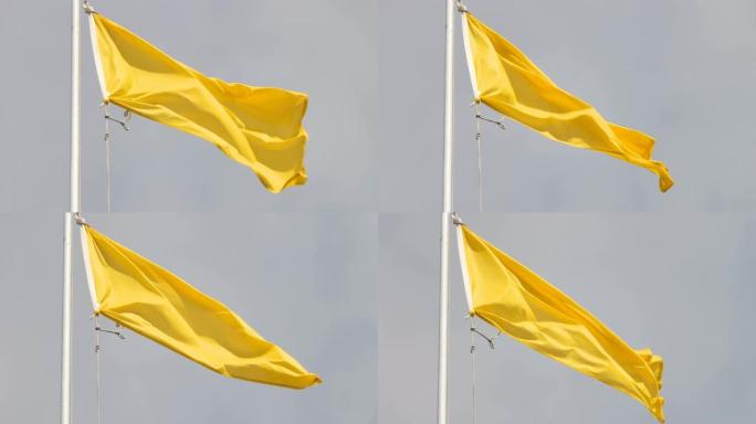 爱沙尼亚海滩上的杆子上挥舞着黄色的旗帜