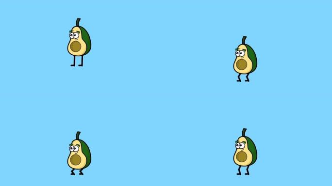 有趣的鳄梨水果角色跳跃的动画视频