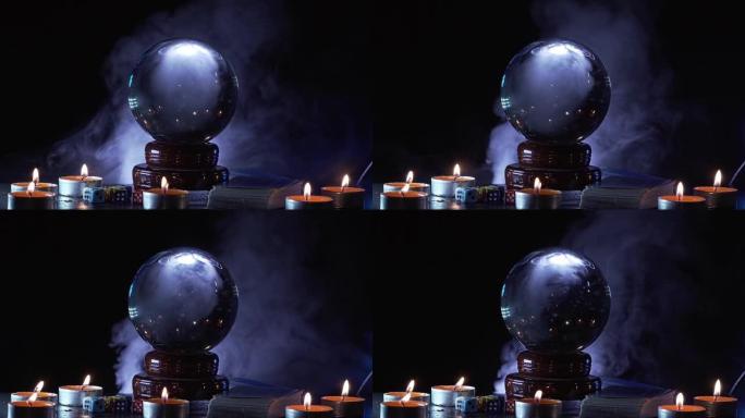 神奇算命师的玻璃球，用于预测和讲述未来。四处吸烟。
