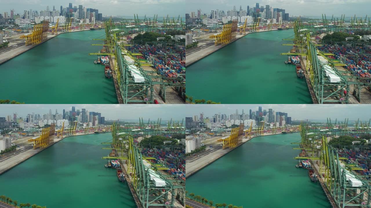 新加坡城市晴天世界著名的工作港湾市中心景观空中全景4k