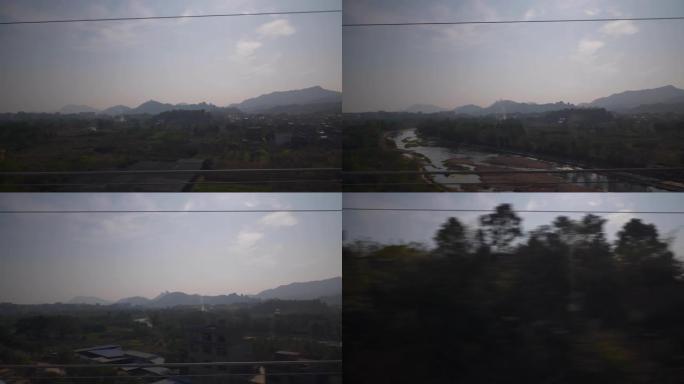 成都到广州晴天火车公路旅行乘客座位窗口pov全景4k中国