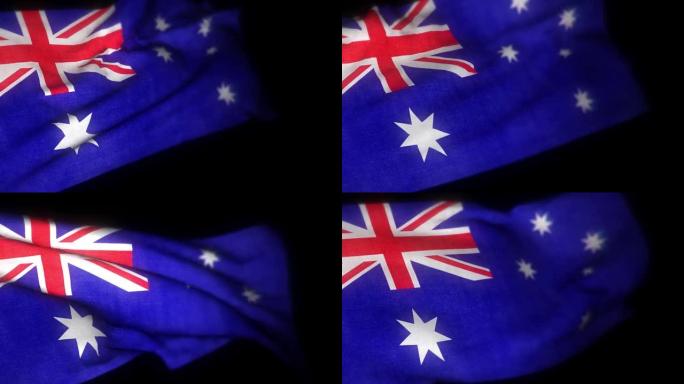 澳大利亚国旗，挥舞国旗的逼真3D动画。澳大利亚国旗在风中飘扬。澳大利亚国旗。无缝循环动画。4K高质量