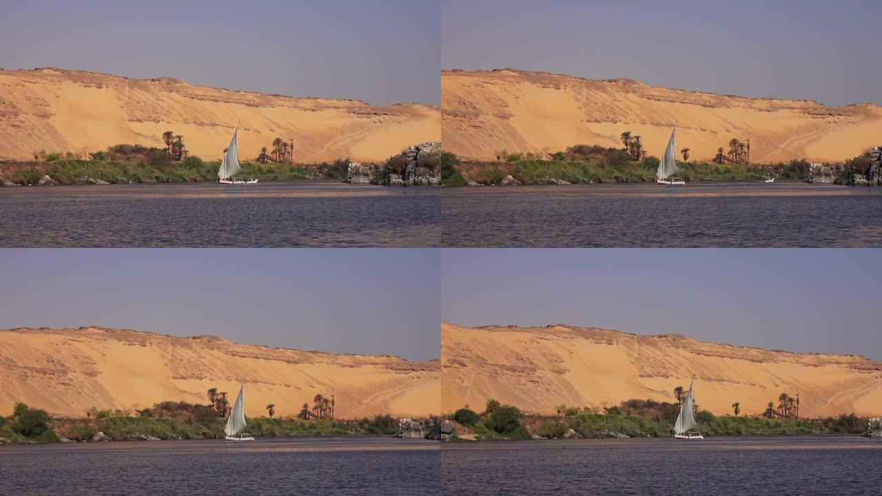 埃及阿斯旺尼罗河上的费鲁卡船