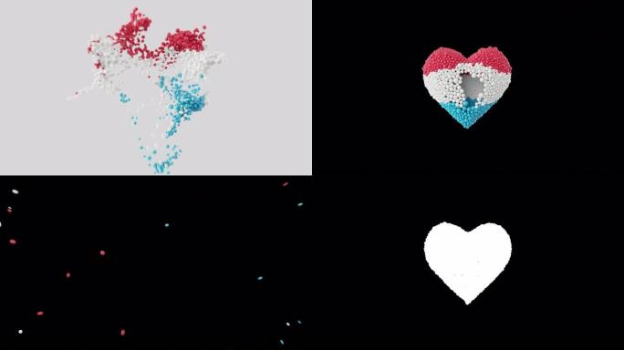 卢森堡的国庆日。大公的生日。6月23日。心动画与阿尔法磨砂。用闪亮的心形球体做成的动画。