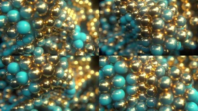 绿松石和金色闪闪发光的球体动画。