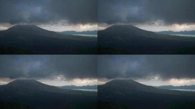 巴厘岛著名火山湖山顶部全景4k印度尼西亚