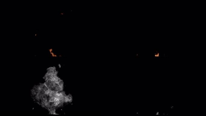 黑色背景上带有luma通道的爆炸炸弹火焰掉落碎片4k