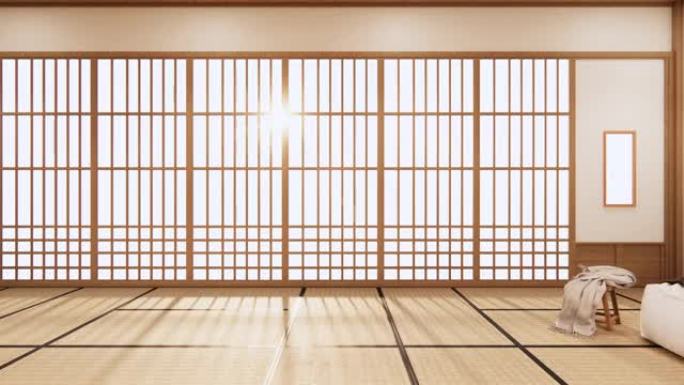 现代禅宗客厅日本风格。3d渲染