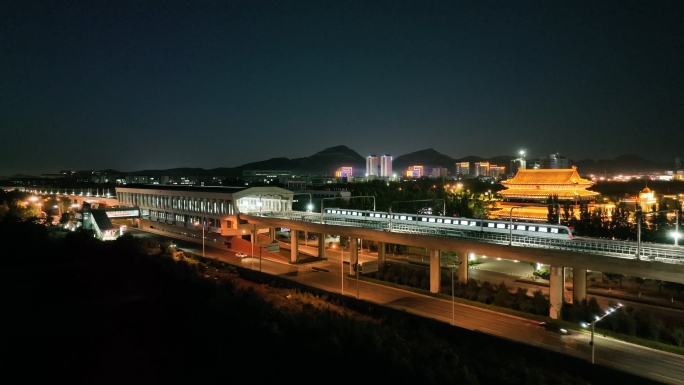 航拍地铁城市夜景