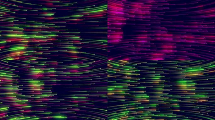 拍摄流星，光速太空之旅，五彩发光的小雨，霓虹灯线背景动画，有许多火球从天而降的数字签名