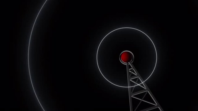 电信塔5g网络发射机天线塔在黑色背景上发送信号。5g铁塔，带蜂窝网络天线。无缝循环。