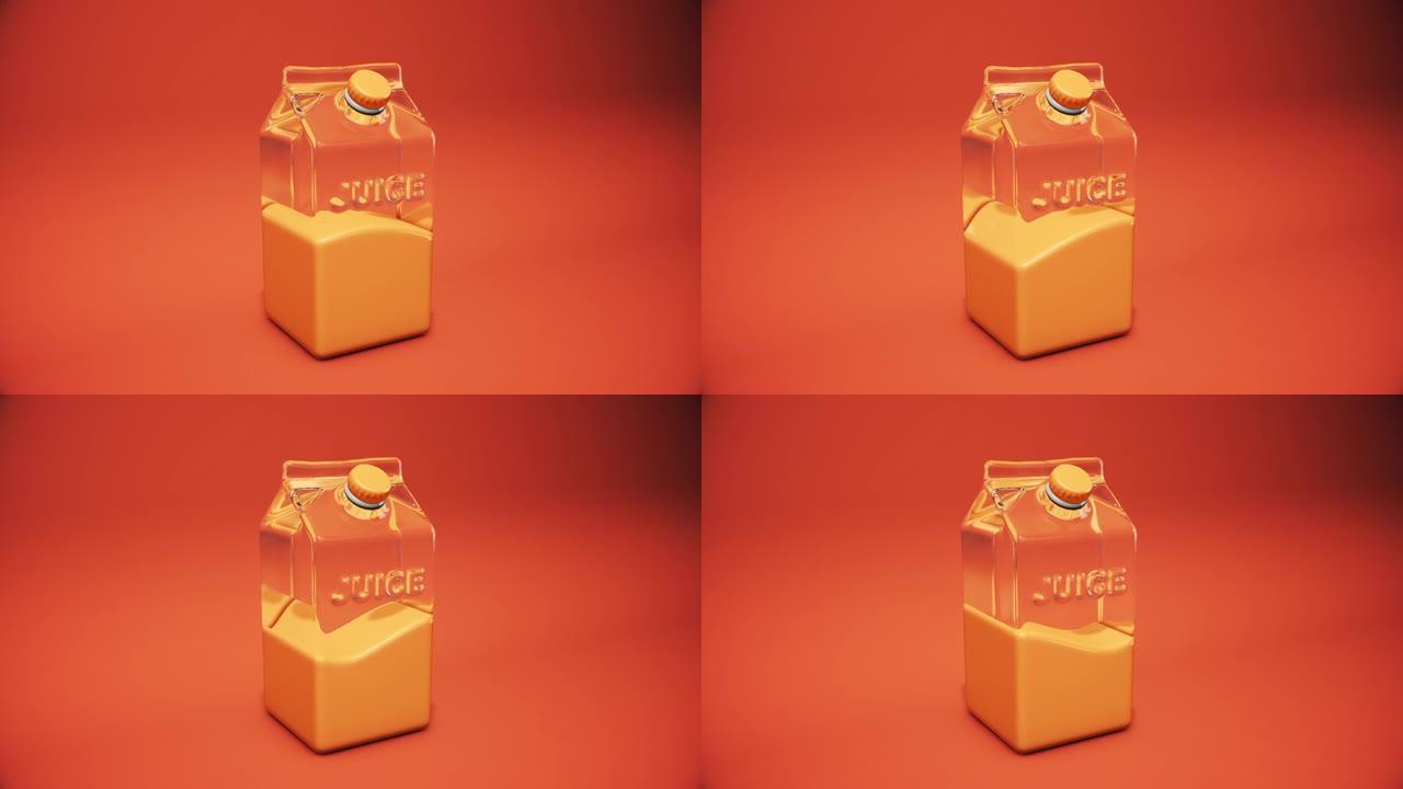橙汁纸盒饮料橙色背景挤压水果动画3d