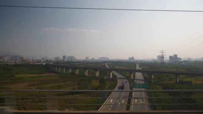 晴天成都到广州火车公路旅行工业景观侧窗pov全景4k中国