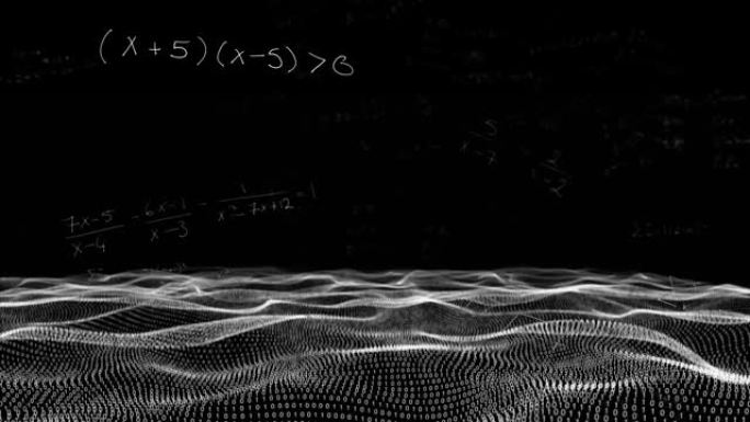 在黑色背景上漂浮在数字波上的数学方程式