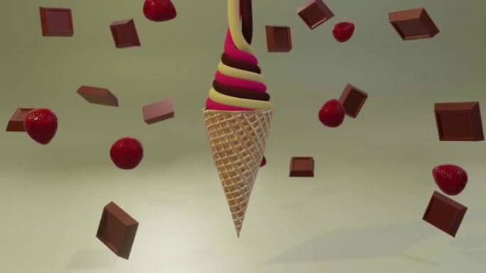 旋转香草、巧克力、草莓冰淇淋