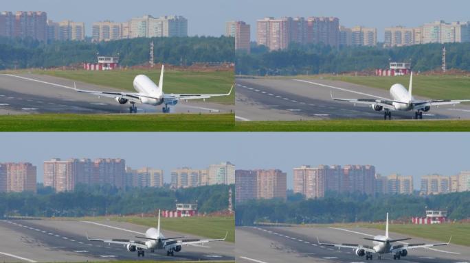 喷气式支线客机降落在莫斯科机场。