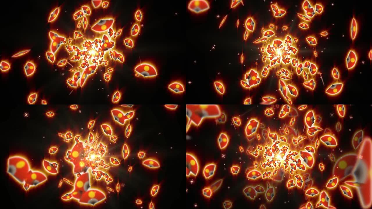 红色日本折扇粒子循环动画