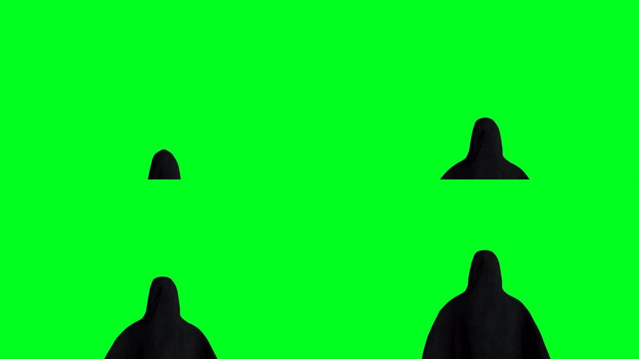 神秘恐惧幽灵动画。动态连帽衫。隔离。逼真的4k绿屏动画。