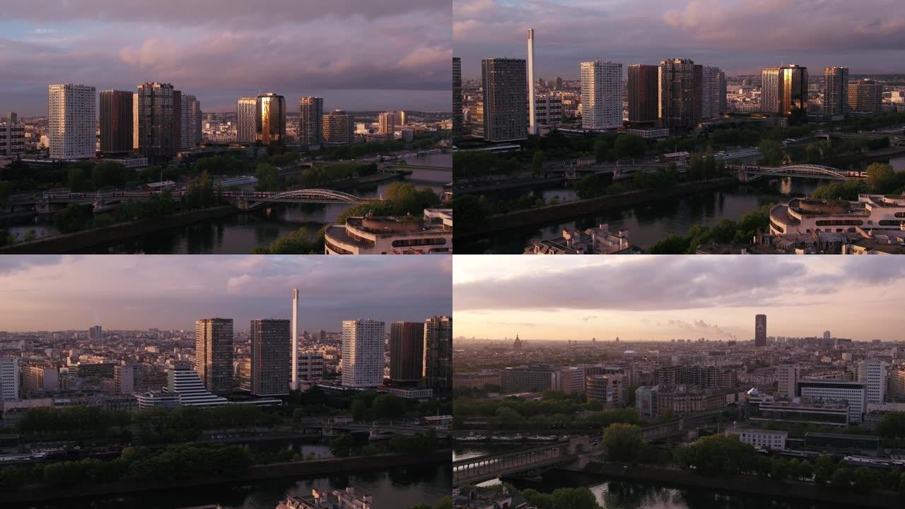 鸟瞰图塞纳河和巴黎城市4K