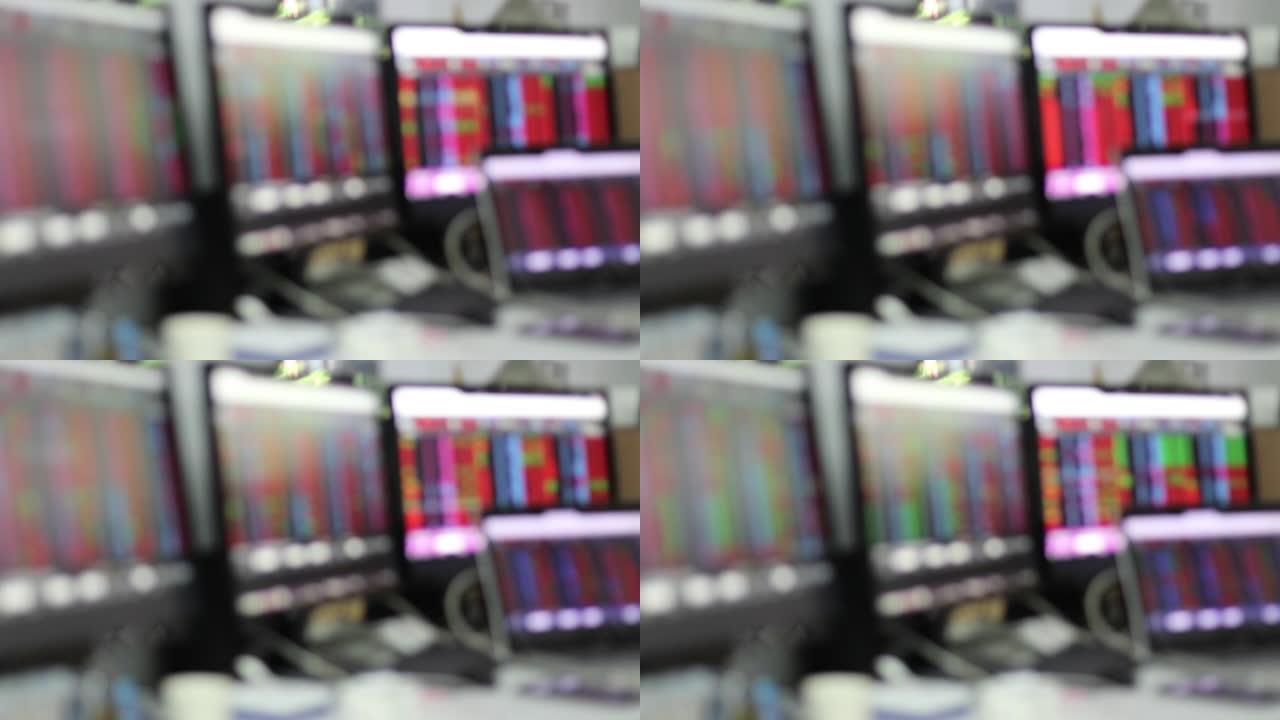 智能手机屏幕上模糊的股市数据。金融市场概念。