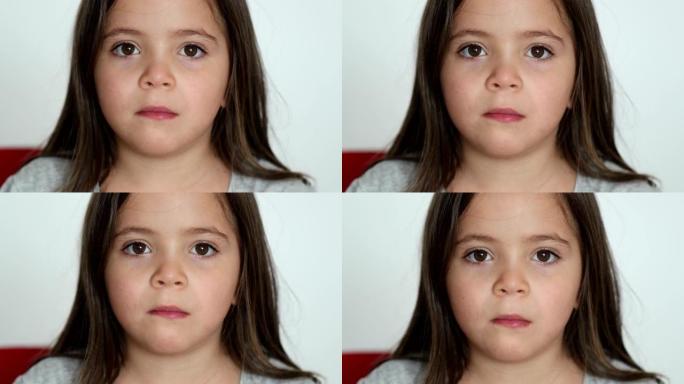 肖像悲伤的小女孩儿童脸特写镜头