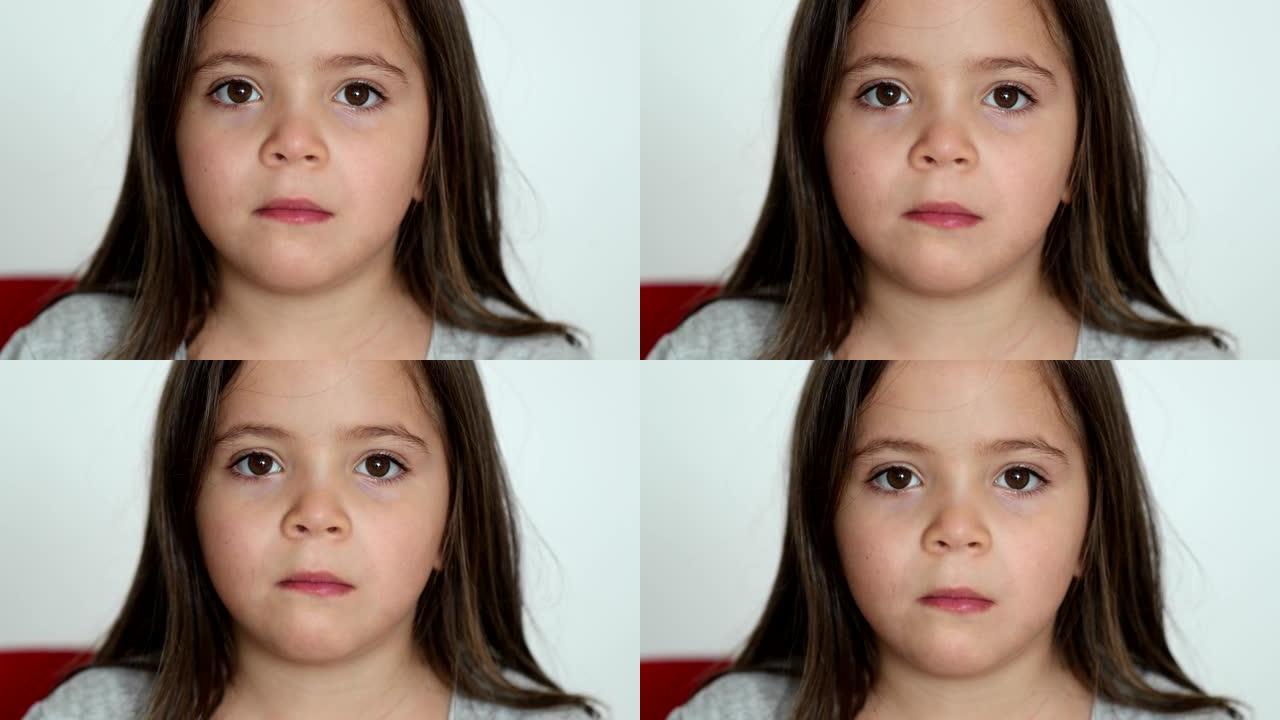 肖像悲伤的小女孩儿童脸特写镜头