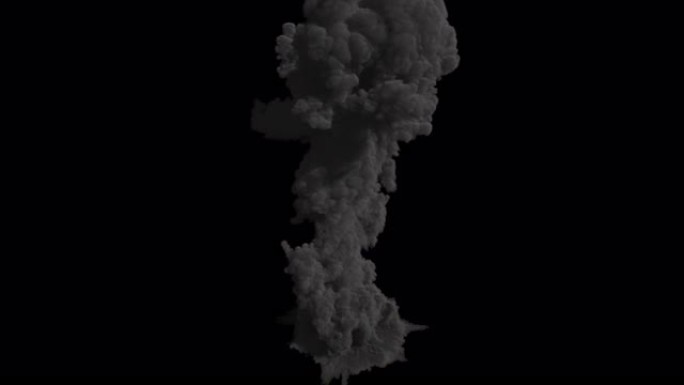 有大量黑烟的核爆炸。浓烟弥漫的巨大爆炸。带有阿尔法通道的孤立背景上的烟雾爆炸，炸弹爆炸。