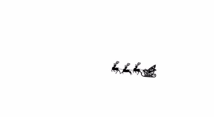 驯鹿拉着雪橇上圣诞树的黑色剪影的数字动画