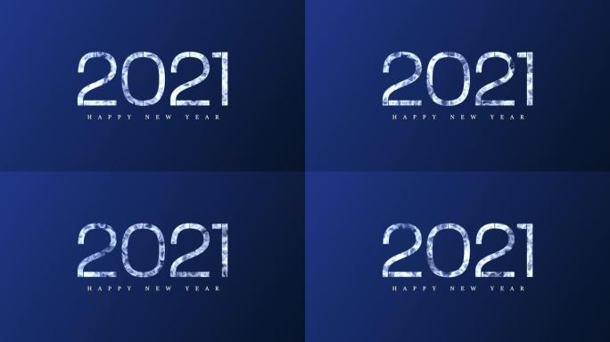 4k蓝色Bokeh 2021新年快乐背景