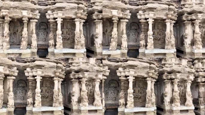 印度泰米尔纳德邦Kanchipuram历史悠久的Kanchi Kailasanathar寺庙的柱子上