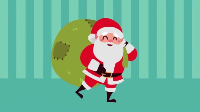 圣诞老人快乐动画和礼品袋
