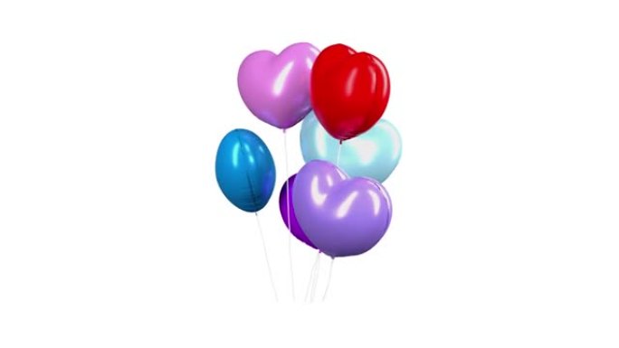 环形情人节气球在4k分辨率的白色背景下飞行