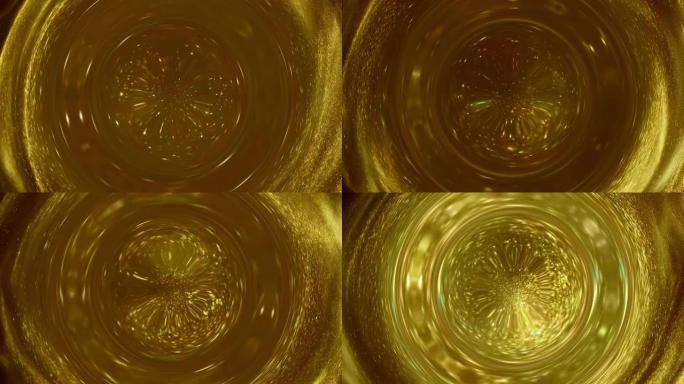 水中金色漩涡墨水。黄金抽象背景
