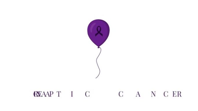带丝带的紫色气球的胰腺癌意识动画