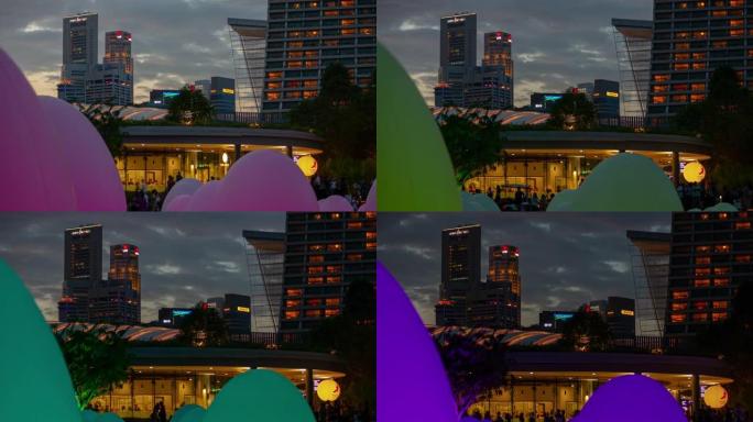日落时间照明sinagpore city著名花园市中心安装视图延时4k