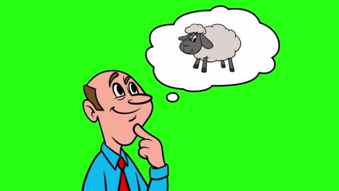 男人想羊-绿色背景4k动画。