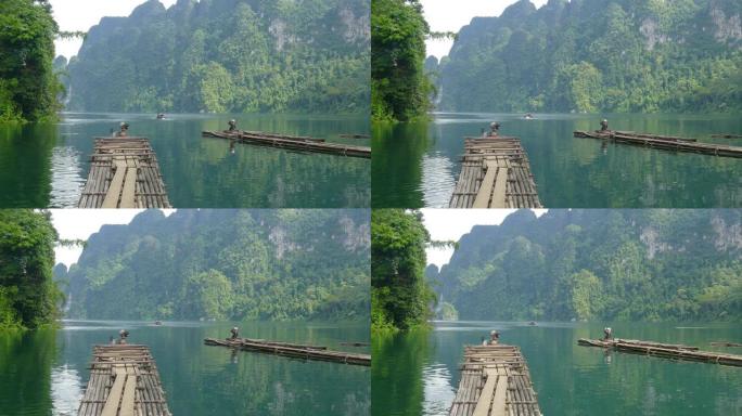 泰国赤澜湖上的竹筏