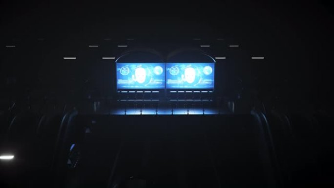 科幻铁路未来派车站。未来概念。夜景。逼真的4k动画