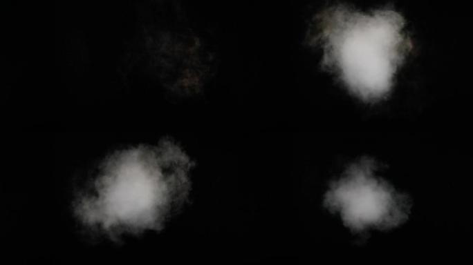 黑色背景上的白色蒸汽、云、雾、蒸汽、冰、火烟纹理